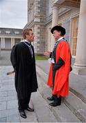 14 November 2013; Academic Director of Setanta College Dr. Liam Hennessy speaking with Connacht rugby star Gavin Duffy who was presented with his Setanta College graduation certificate at the Setanta College graduation awards ceremony. Carton House, Maynooth, Co. Kildare. Picture credit: Stephen McCarthy / SPORTSFILE