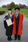 14 November 2013; Academic Director of Setanta College Dr. Liam Hennessy and Janice Connolly, from Ballincollig, Co. Cork, following their Setanta College graduation awards ceremony. Carton House, Maynooth, Co. Kildare. Picture credit: Stephen McCarthy / SPORTSFILE