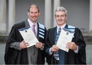 14 November 2013; Philip Flynn, left, and Colm Bonnar with their graduation certificates following the Setanta College graduation awards ceremony. Carton House, Maynooth, Co. Kildare. Picture credit: Stephen McCarthy / SPORTSFILE