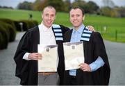 14 November 2013; Carl & Paul Turner, from Cabra, Dublin, with their graduation certificates following the Setanta College graduation awards ceremony. Carton House, Maynooth, Co. Kildare. Picture credit: Stephen McCarthy / SPORTSFILE