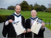 14 November 2013; Niall O'Toole, from Castlegar, Co. Galway, and Cathal Furey, from Annadown, Co. Galway, following their Setanta College graduation awards ceremony. Carton House, Maynooth, Co. Kildare. Picture credit: Stephen McCarthy / SPORTSFILE