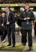 15 November 2013; Republic of Ireland manager Martin O'Neill, left, and assistant manager Roy Keane make their way to their seats before the game. Three International Friendly, Republic of Ireland v Latvia, Aviva Stadium, Lansdowne Road, Dublin. Picture credit: David Maher / SPORTSFILE