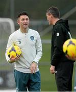 17 November 2013; Republic of Ireland captain Robbie Keane, left, with assistant manager Roy Keane during squad training ahead of their friendly international match against Poland on Tuesday. Republic of Ireland Squad Training, Gannon Park, Malahide, Co. Dublin. Picture credit: David Maher / SPORTSFILE