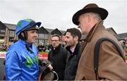 17 November 2013; Jockey Ruby Walsh, left, speaking to trainer Willie Mullins, in the winners enclosure, after he rode Hurricane Fly to win the StanJames.com Morgiana Hurdle. Hurricane Fly became the first horse ever to win 17 Grade 1 races. Punchestown Racecourse, Punchestown, Co. Kildare. Picture credit: Barry Cregg / SPORTSFILE