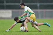 17 November 2013; Conor Mulligan, Roslea Shamrocks, in action against Kealan McFadden, Glenswilly. AIB Ulster Senior Club Football Championship, Semi-Final, Glenswilly, Donegal v Roslea Shamrocks, Fermanagh. Healy Park, Omagh, Co. Tyrone. Picture credit: Oliver McVeigh / SPORTSFILE