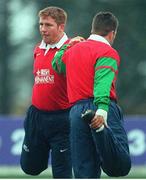 17 November 1998; Ireland's Jonathan Bell, left, and team-mate Allen Clarke warm up during squad training. Ireland Rugby Squad Training, Greystones RFC, Greystones, Co. Wicklow. Picture credit: Matt Browne / SPORTSFILE