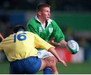 21 November 1998; Jonathan Bell, Ireland, is tackled by Mihai Ciolacu, Romania. Rugby World Cup Qualifier, Ireland v Romania, Lansdowne Road, Dublin. Picture credit: David Maher / SPORTSFILE