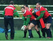 17 November 1998; Ireland's Kevin Maggs off loads possession to Conor McGuinness, left, during squad training. Ireland Rugby Squad Training, Greystones RFC, Greystones, Co. Wicklow. Picture credit: Matt Browne / SPORTSFILE
