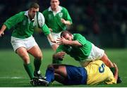 21 November 1998; Peter Clohessey, Irelandm, in action against Vasile Doja, Romania. Rugby World Cup Qualifier, Ireland v Romania, Lansdowne Road, Dublin. Picture credit: David Maher / SPORTSFILE