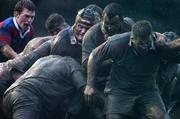 22 January 2005; Dave Hewitt, Clontarf, third from right, carries possession against, Blackrock College. AIB All Ireland League 2004-2005, Division 1, Clontarf v Blackrock College, Castle Avenue, Dublin. Picture credit; Pat Murphy / SPORTSFILE