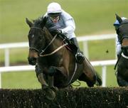 27 January 2005; Rathgar Beau, with Shay Barry up, jumps the last on their way to winning the MacLochlainn Limited Kinloch Brae Steeplechse from second place Central House with Paul Carberry. Thurles Racecourse, Co. Tipperary. Picture credit; Matt Browne / SPORTSFILE