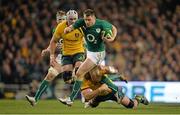 16 November 2013; Tommy Bowe, Ireland, is tackled by James Horwill, Australia. Guinness Series International, Ireland v Australia, Aviva Stadium, Lansdowne Road, Dublin. Picture credit: Brendan Moran / SPORTSFILE