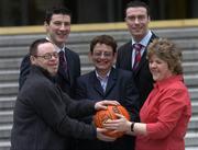 1 February 2005; Dublin County Footballers and Bank of Ireland employees Colin Moran, left and Ray Cosgrove with Special Olympics athletes Damien Byrne, from Templeogue, Dublin, and Agnes Roe, from Rossmore, Templeogue, Dublin, and Sheila Shortall from Templeogue and Bank of Ireland, who is the Fundraising and Finance co-ordinator of the Templeogue Special Olympics Network, at the announcement by Bank of Ireland that 50 Special Olympics Networks have been registered since the programme was launched 12 months ago. Bank of Ireland Head Office, Lower Baggot Street, Dublin. Picture credit; Damien Eagers / SPORTSFILE