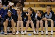 1 February 2005; Members of the Colaiste Choilm Ballincollig team, Cork, watch the dying moments of the game. All-Ireland Schools Cup, Cadette B Final, Colaiste Choilm Ballincollig, Cork, v St. Paul's Oughterard, Galway, National Basketball Arena, Tallaght, Dublin. Picture credit; Brian Lawless / SPORTSFILE