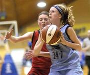 1 February 2005; Holly Coomey, Colaiste Choilm Ballincollig, Cork, in action against Meabh Malore, St. Paul's Oughterard, Galway. All-Ireland Schools Cup, Cadette B Final, Colaiste Choilm Ballincollig, Cork, v St. Paul's Oughterard, Galway, National Basketball Arena, Tallaght, Dublin. Picture credit; Brian Lawless / SPORTSFILE
