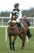 30 January 2005; Moscow Flyer, with Barry Geraghty up, canters to the start of the Byrne Group Plc Tied Cottage Steeplechase. Punchestown Racecourse, Co. Kildare. Picture credit; David Maher / SPORTSFILE