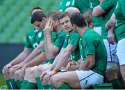 23 November 2013; Ireland's Brian O'Driscoll and Rob Kearney during the team photograph before the captain's run ahead of their Guinness Series International match against New Zealand on Sunday. Ireland Rugby Squad Captain's Run, Aviva Stadium, Lansdowne Road, Dublin. Picture credit: Matt Browne / SPORTSFILE