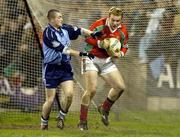 5 February 2005; Fintan Ruddy, Mayo goalkeeper, in action against David O'Callaghan, Dublin. Allianz National Football League, Division 1A, Dublin v Mayo, Parnell Park, Dublin. Picture credit; Damien Eagers / SPORTSFILE