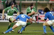 6 February 2005; Denis Leamy, Ireland, in action against Aaron Perisco (6) and Mauro Bergamasco, Italy. RBS Six Nations Championship 2005, Italy v Ireland, Stadio Flamino, Rome, Italy. Picture credit; Brian Lawless / SPORTSFILE