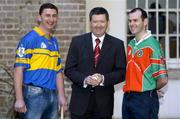 7 February 2005; Jim Connolly, left, Rossa, and Brian McEvoy, James Stephens, right, with Billy Finn, AIB, at a press conference ahead of the AIB All-Ireland Club Hurling Championship semi-final. Ely Place, Dublin. Picture credit; Damien Eagers / SPORTSFILE