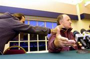 8 February 2005; A Portuguese journalist holds a mobile phone to Portugal manager Luis Filipe Scolari during a press conference. Lansdowne Road, Dublin. Picture credit; David Maher / SPORTSFILE