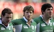 6 February 2005; Ireland's Simon Easterby, centre, lines up alongside team-mates Geordan Murphy, left, and Shane Horgan before the start of the match. RBS Six Nations Championship 2005, Italy v Ireland, Stadio Flamino, Rome, Italy. Picture credit; Brian Lawless / SPORTSFILE