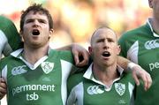 6 February 2005; Ireland's Gordon D'Arcy, left, and Peter Stringer singing &quot;Irelands Call&quot; before the game. RBS Six Nations Championship 2005, Italy v Ireland, Stadio Flamino, Rome, Italy. Picture credit; Brendan Moran / SPORTSFILE