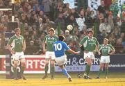 6 February 2005; Ireland players Paul O'Connell, Malcolm O'Kelly and Reggie Corrigan look on as Italy's Luciano Orquera kicks a penalty to put his side into the lead. RBS Six Nations Championship 2005, Italy v Ireland, Stadio Flamino, Rome, Italy. Picture credit; Brendan Moran / SPORTSFILE