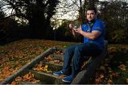 25 November 2013; Leinster's Martin Moore who received his Bank of Ireland player of the month award for October from Pat Finn, Auctioneer and Mediator, Bank Of Ireland, Ballinasloe, Co. Galway. Bank of Ireland Player of the Month for October, UCD, Belfield, Dublin. Picture credit: Barry Cregg / SPORTSFILE