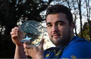 25 November 2013; Leinster's Martin Moore who received his Bank of Ireland player of the month award for October from Pat Finn, Auctioneer and Mediator, Bank Of Ireland, Ballinasloe, Co. Galway. Bank of Ireland Player of the Month for October, UCD, Belfield, Dublin. Picture credit: Barry Cregg / SPORTSFILE