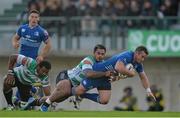24 November 2013; Aaron Dundon, Leinster, is tackled by Christian Loamanu, Benetton Treviso. Celtic League 2013/14, Round 8, Benetton Treviso v Leinster, Stadio Monigo, Treviso, Italy. Picture credit: Ramsey Cardy / SPORTSFILE