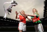 26 November 2013; Senior players Majella Woods, left, Donaghmoyne, Co. Monaghan, and Marie Corbett, Carnacon, Co. Mayo in attendance at a Tesco Homegrown Ladies Football All-Ireland Club Championship Finals media day. Croke Park, Dublin. Photo by Sportsfile