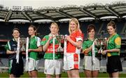 26 November 2013; In attendance at a Tesco Homegrown Ladies Football All-Ireland Club Championship Finals media day are, from left, Junior players Sue O'Sullivan, Dunedin Connolly’s, Edinburgh and  Emily Brick, Na Gaeil, Co. Kerry, Senior players Marie Corbett, Carnacon, Co. Mayo, and Majella Woods, Donaghmoyne, Co. Monaghan, and Intermediate players Fabienne Cooney, Claregalway, Co. Galway, and Norah Kirby, Thomas Davis, Co. Dublin. Croke Park, Dublin. Photo by Sportsfile