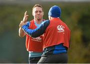 26 November 2013; Leinster's Isaac Boss, left, and Ian Madigan during squad training ahead of their Celtic League 2013/14, Round 9, game against Scarlets on Saturday. Leinster Rugby Squad Training & Press Briefing, Rosemount, UCD, Belfield, Dublin. Picture credit: Brendan Moran / SPORTSFILE