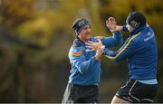 26 November 2013; Leinster's Luke Fitzgerald, left, and Shane Jennings during warm-up exercises before squad training ahead of their Celtic League 2013/14, Round 9, game against Scarlets on Saturday. Leinster Rugby Squad Training & Press Briefing, Rosemount, UCD, Belfield, Dublin. Picture credit: Brendan Moran / SPORTSFILE