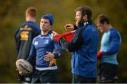 26 November 2013; Leinster's Gordon D'Arcy puts on a training bib during squad training ahead of their Celtic League 2013/14, Round 9, game against Scarlets on Saturday. Leinster Rugby Squad Training & Press Briefing, Rosemount, UCD, Belfield, Dublin. Picture credit: Brendan Moran / SPORTSFILE