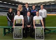 26 November 2013; Pictured are Mayo footballer Cillian O'Connor, front row, left, Uachtarán Chumann Lúthchleas Gael Liam Ó Néill, centre, and Dublin hurler Peter Kelly, right, with representatives from Connacht Colleges in attendance at the 2014 &quot;Off the Booze, on the Ball&quot; launch. Croke Park, Dublin. Picture credit: Ramsey Cardy / SPORTSFILE