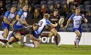 29 November 2013; Eoin Griffin, Connacht is tackled by Greig Tonks, Edinburgh. Celtic League 2013/14, Round 9, Edinburgh Rugby v Connacht, Murrayfield, Edinburgh, Scotland. Picture credit: Kenny Smith / SPORTSFILE