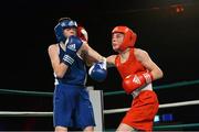 29 November 2013; Casey Berry, Bray Boxing Club, right, exchanges punches with Nathan Fleet, Crumlin Boxing Club. Road to Rio with Katie Taylor and Bray Boxing Club, Mansion House, Dublin. Photo by Sportsfile