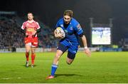 30 November 2013; Leinster's Brendan Macken on his way to scoring his side's first try. Celtic League 2013/14, Round 9, Leinster v Scarlets, RDS, Ballsbridge, Dublin. Picture credit: Stephen McCarthy / SPORTSFILE