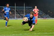 30 November 2013; Leinster's Brendan Macken goes over to score his side's first try. Celtic League 2013/14, Round 9, Leinster v Scarlets, RDS, Ballsbridge, Dublin. Picture credit: Stephen McCarthy / SPORTSFILE