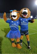 30 November 2013; Leinster Rugby mascot Leo the Lion introduces his new girlfriend, and new Leinster Rugby mascot, Leona the Lioness ahead of the game. Celtic League 2013/14 Round 9, Leinster v Scarlets, RDS, Ballsbridge, Dublin. Picture credit: Stephen McCarthy / SPORTSFILE