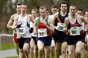 19 February 2005; Eventual winner Gary Murray (252), St. Malachy's, in action alongside Seamus Power (287), eventual second place Mark Kenneally (129), Clonliffe Harriers A.C., and Martin Fagan (187), Mullingar Harriers A.C., during the Senior Mens event. AAI National Inter Club Cross Country Championships, Santry, Dublin. Picture credit; Brian Lawless / SPORTSFILE