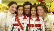 1 March 2005; Twin sisters Jenny, left and Amy Keane, from Clontarf, Dublin, who met Hungarian twin athletes Rita and Agnes Hingyi and Tim Shriver, CEO, Special Olympics International, during a visit to the Healthy Athlete Programme as part of the  2005 Special Olympics World Winter Games,  Nagano, Japan. Picture credit; Ray McManus / SPORTSFILE