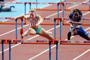 6 March 2005; Derval O'Rourke, Ireland, in action against Great Britain and Northern Ireland's Sarah Claxton during the Women's 60m Hurdles Semi-Final event. 28th European Indoor Championships, The Palacio de Deportes Comunidad de Madrid indoor hall, Madrid, Spain. Picture credit; Pat Murphy / SPORTSFILE