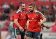 8 December 2013; Munster's James Cronin, left, and Duncan Casey celebrate after victory over Perpignan. Heineken Cup 2013/14, Pool 6, Round 3, Munster v Perpignan, Thomond Park, Limerick. Picture credit: Diarmuid Greene / SPORTSFILE