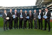 9 December 2013; Uachtarán Chumann Lúthchleas Gael Liam Ó Néill, Ard Stiúrthoir Paraic Duffy and Football Review Committee Chairman Eugene McGee with committee members from left, David Kelly, Seamus Mccarthy, Tim Healy, Kevin Griffin, Tony Scullion and Paul Earley, at the launch of the Second Report of the Football Review Committee. Croke Park, Dublin. Photo by Sportsfile