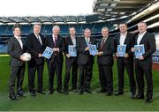 9 December 2013; Uachtarán Chumann Lúthchleas Gael Liam Ó Néill and Football Review Committee Chairman Eugene McGee with committee members from left, David Kelly, Seamus McCarthy, Tim Healy, Kevin Griffin, Paul Earley, and Tony Scullion, at the launch of the Second Report of the Football Review Committee. Croke Park, Dublin. Photo by Sportsfile