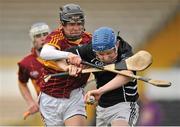 11 December 2013; Jason Barcoe, St. Kieran’s, in action against Paul Delahanty, Kilkenny C.B.S. Leinster Post Primary School Senior Hurling “A” League Final, Kilkenny C.B.S. v St. Kieran’s, Kilkenny, Nowlan Park, Kilkenny. Picture credit: Pat Murphy / SPORTSFILE