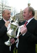 10 March 2005; Mick Neville, first team coach, Shelbourne FC with Ronnie McFaul, manager, Portadown FC, at the launch of the 2005 Setanta Cup. Linenhall Library, Belfast. Picture credit; Oliver McVeigh / SPORTSFILE